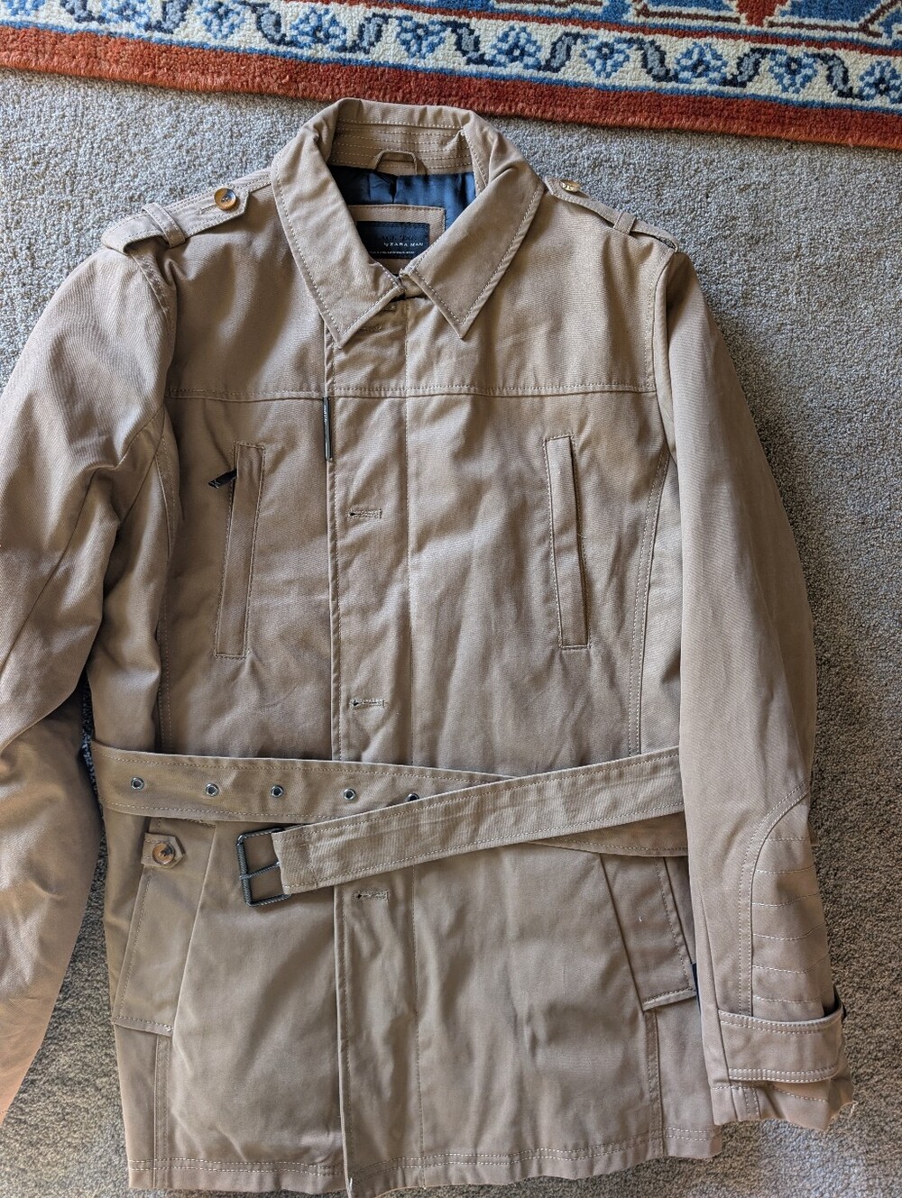 ZARA MAN Black Tag Belted Utility Field Jacket Tan Beige Mens XL NWT